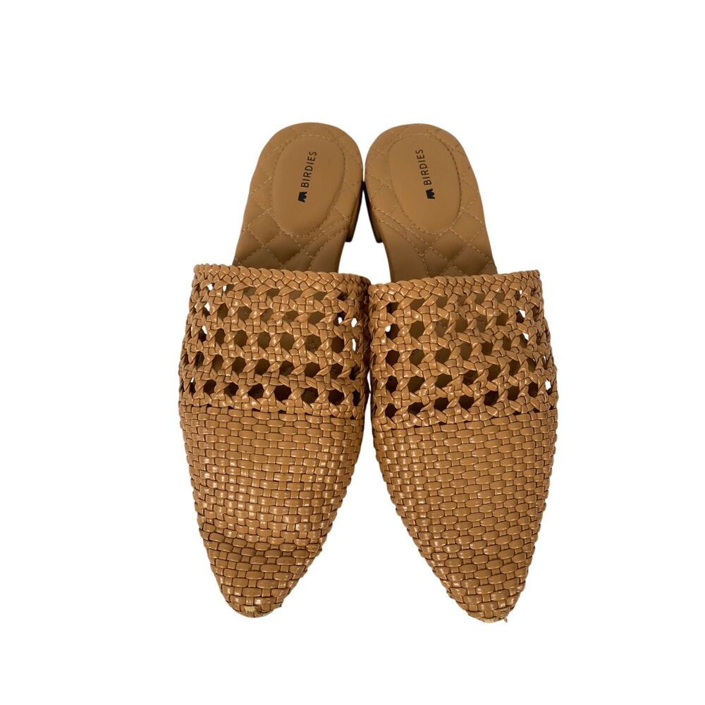 Birdies The Dove Tan Vegan Leather Mules Woven Slip On Sandal 6.5